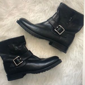 FRYE Natalie Short Engineer Buckle Boot in Black